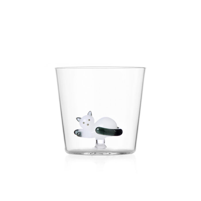 Bicchiere Tumbler Gatto bianco sdraiato con coda fumo Collezione Tabby Cat