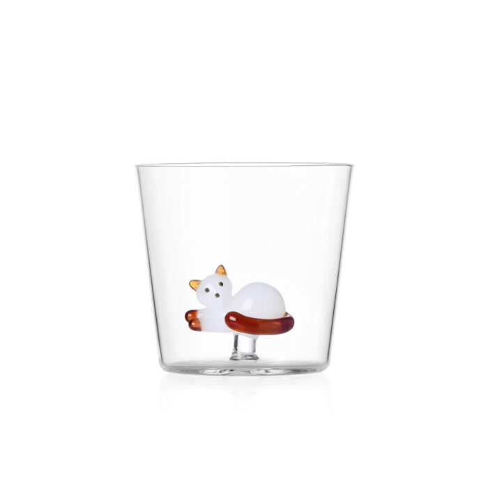 Bicchiere Tumbler Gatto bianco sdraiato con coda ambrata Collezione Tabby Cat