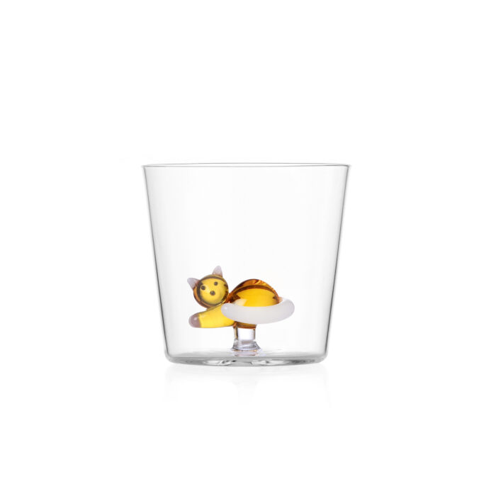 Bicchiere Tumbler Gatto ambrato sdraiato con coda bianca Collezione Tabby Cat