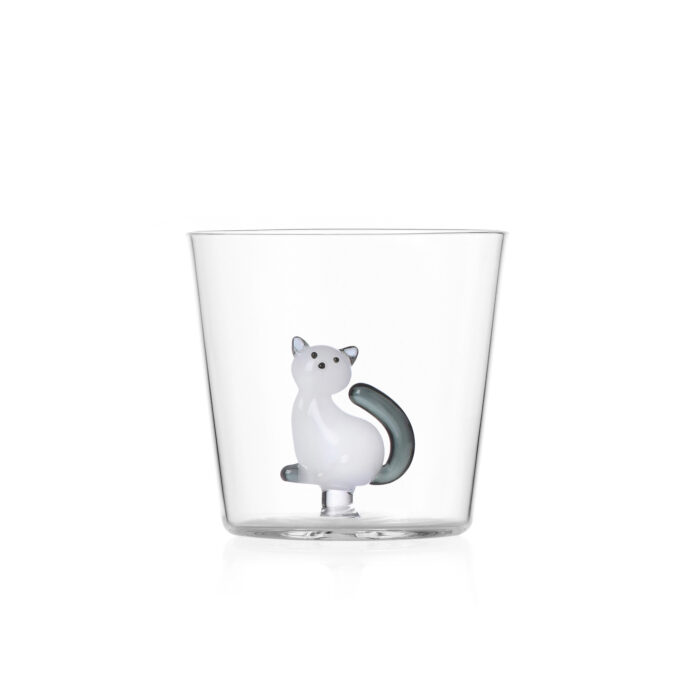 Bicchiere Tumbler Gatto bianco con coda fumo Collezione Tabby Cat
