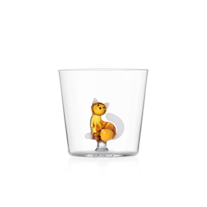 Bicchiere Tumbler Gatto ambrato con coda bianca Collezione Tabby Cat